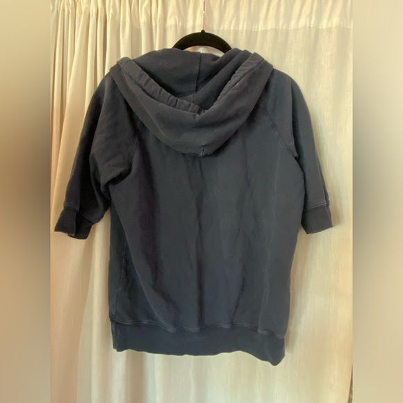 J. Crew Short Sleeve Hoodie Vintage French Terry V neck Size Woman’s Large - Picture 5 of 6